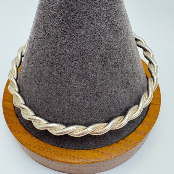 VTG Solid Sterling Silver 925 Twist Design Bangle Bracelet Size 7.5" Fit - Picture 1 of 10